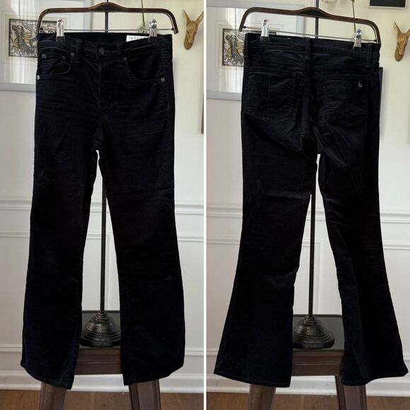 Rag & Bone 10" Crop Flare Black Velvet Pants $200 26 - Picture 2 of 10